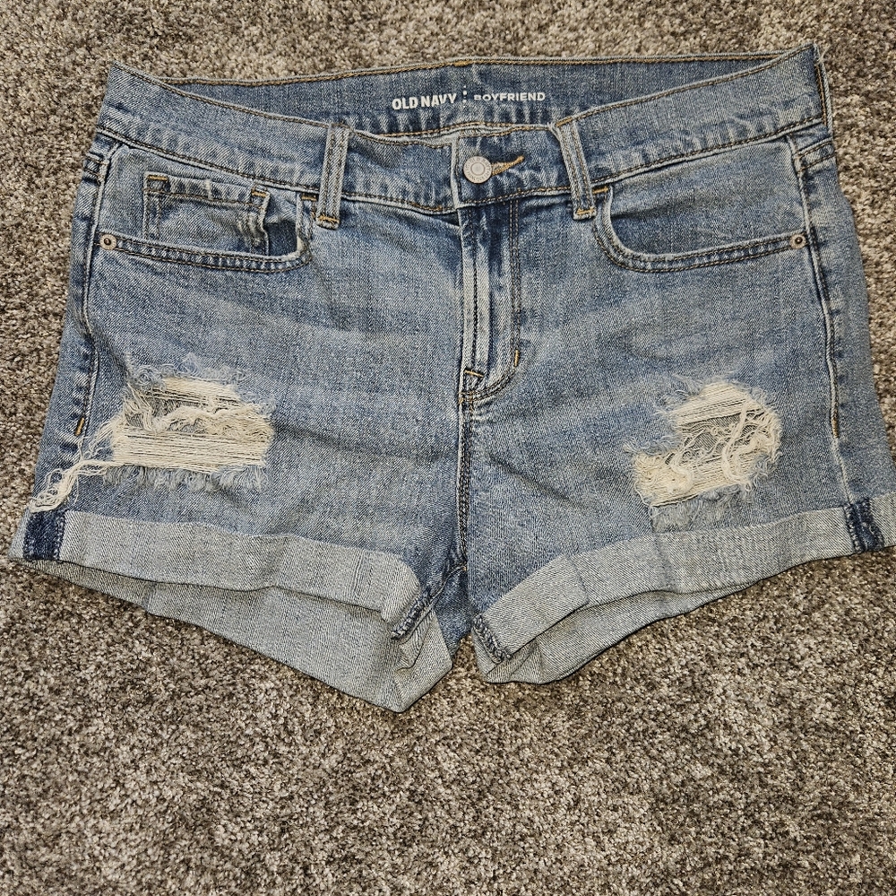 Old Navy Blue Jean Shorts Distressed Cut-Offs Boyfriend